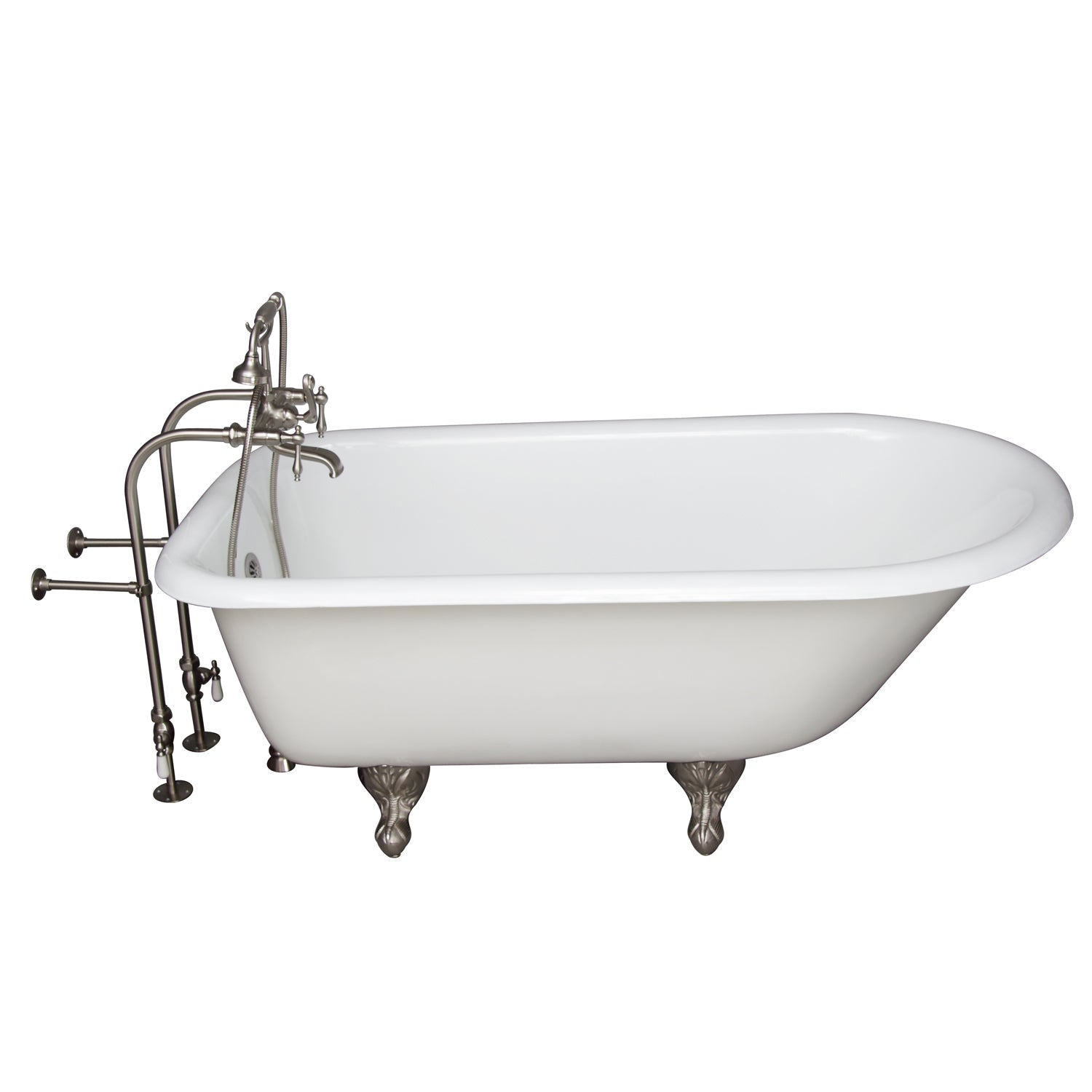 Brocton 65″ Cast Iron Roll Top Tub Kit – Brushed Nickel Accessories