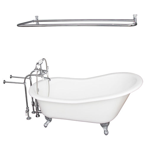 Icarus 67″ Cast Iron Slipper Tub Kit – Polished Chrome Accessories