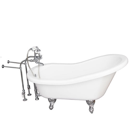 Isadora 67″ Acrylic Slipper Tub Kit in White – Polished Chrome Accessories