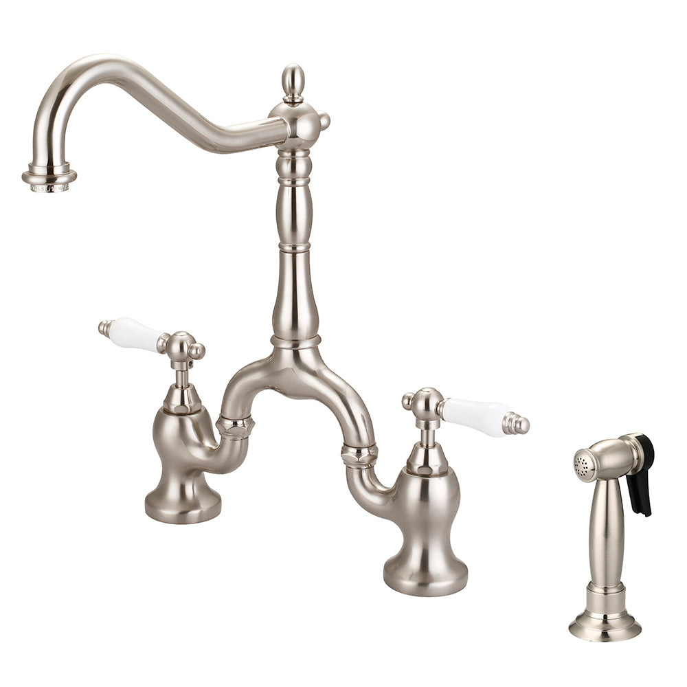Carlton Kitchen Bridge Faucet with Porcelain Lever Handles