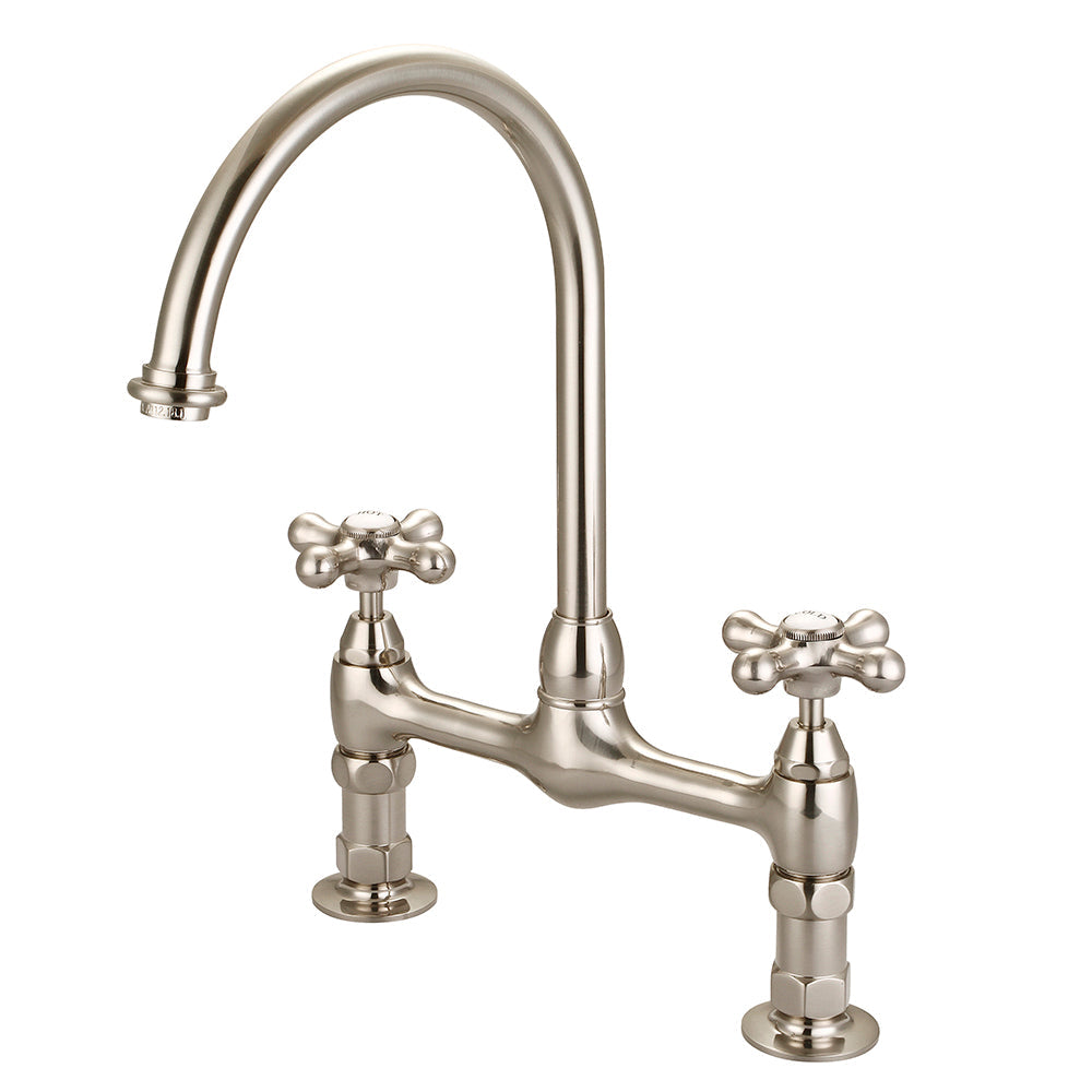 Harding Kitchen Bridge Faucet with Metal Button Cross Handles