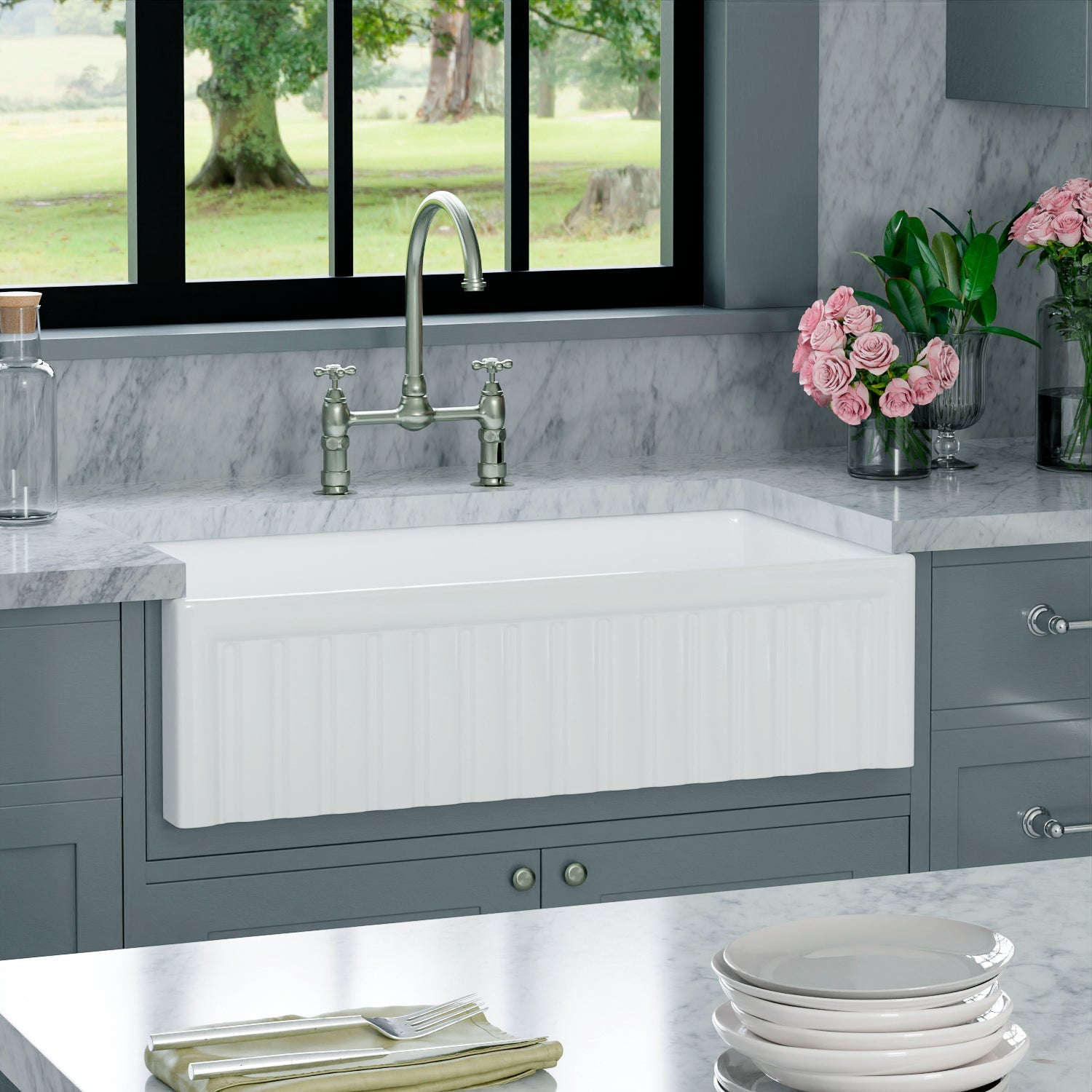 Carthage Fluted Single Bowl Apron-Front Sink