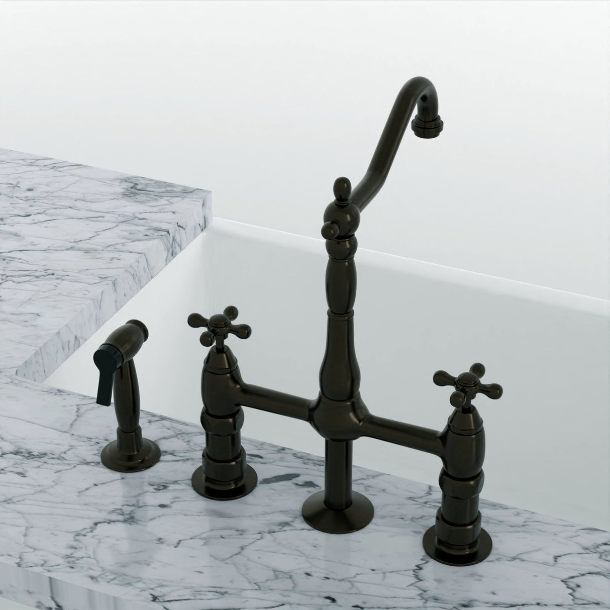 Emral Kitchen Bridge Faucet with Metal Cross Handles