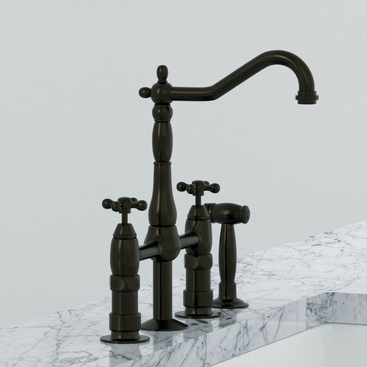 Emral Kitchen Bridge Faucet with Metal Cross Handles