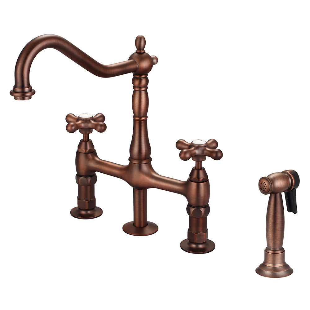 Emral Kitchen Bridge Faucet with Metal Button Cross Handles