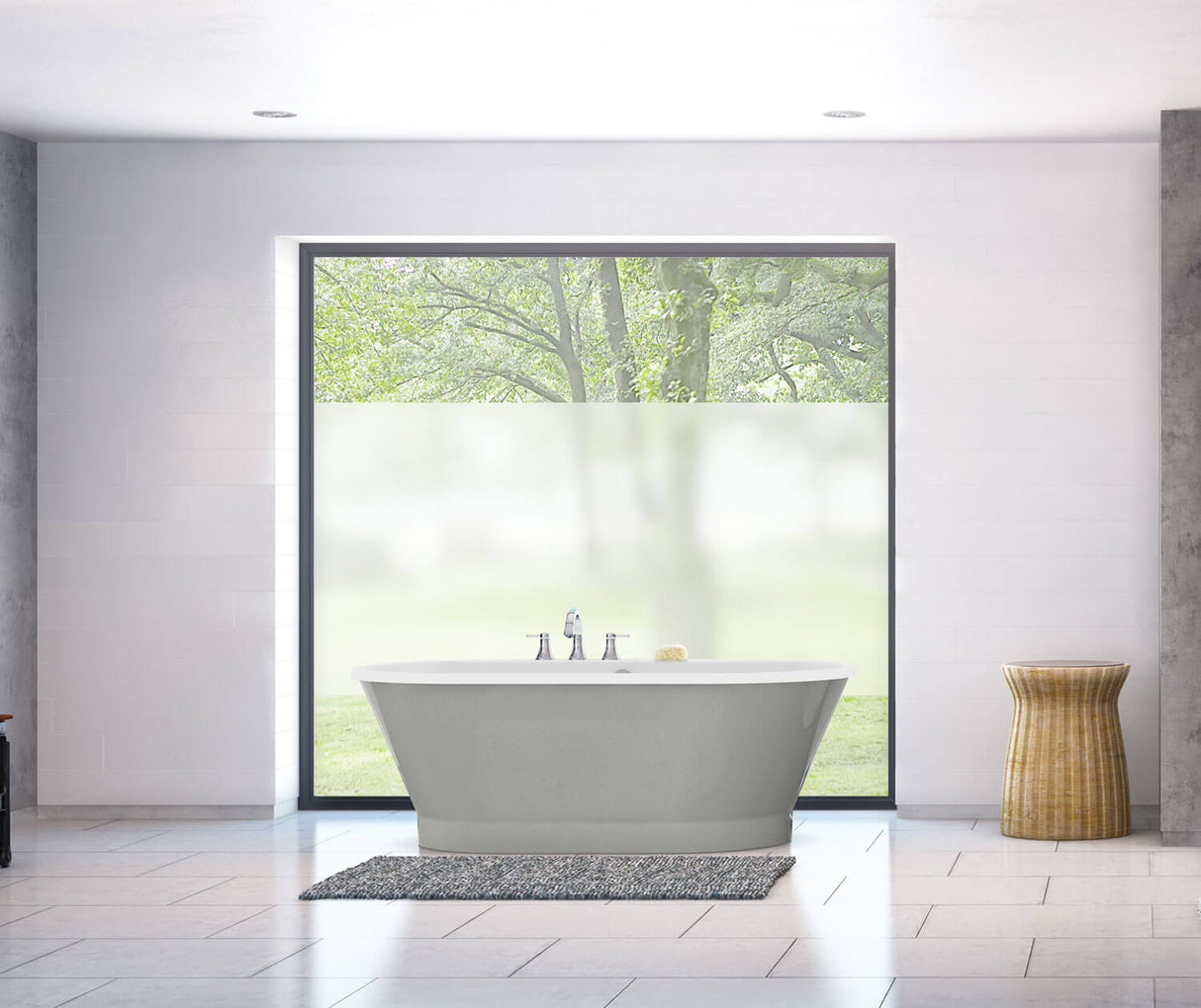 MAAX 103901-000-002-113 Brioso 6042 AcrylX Freestanding Center Drain Bathtub in White with Sterling Silver Skirt