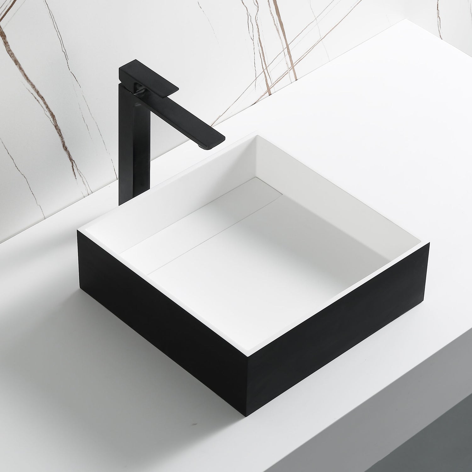 Black Matte 14" Square Solid Surface Resin Sink