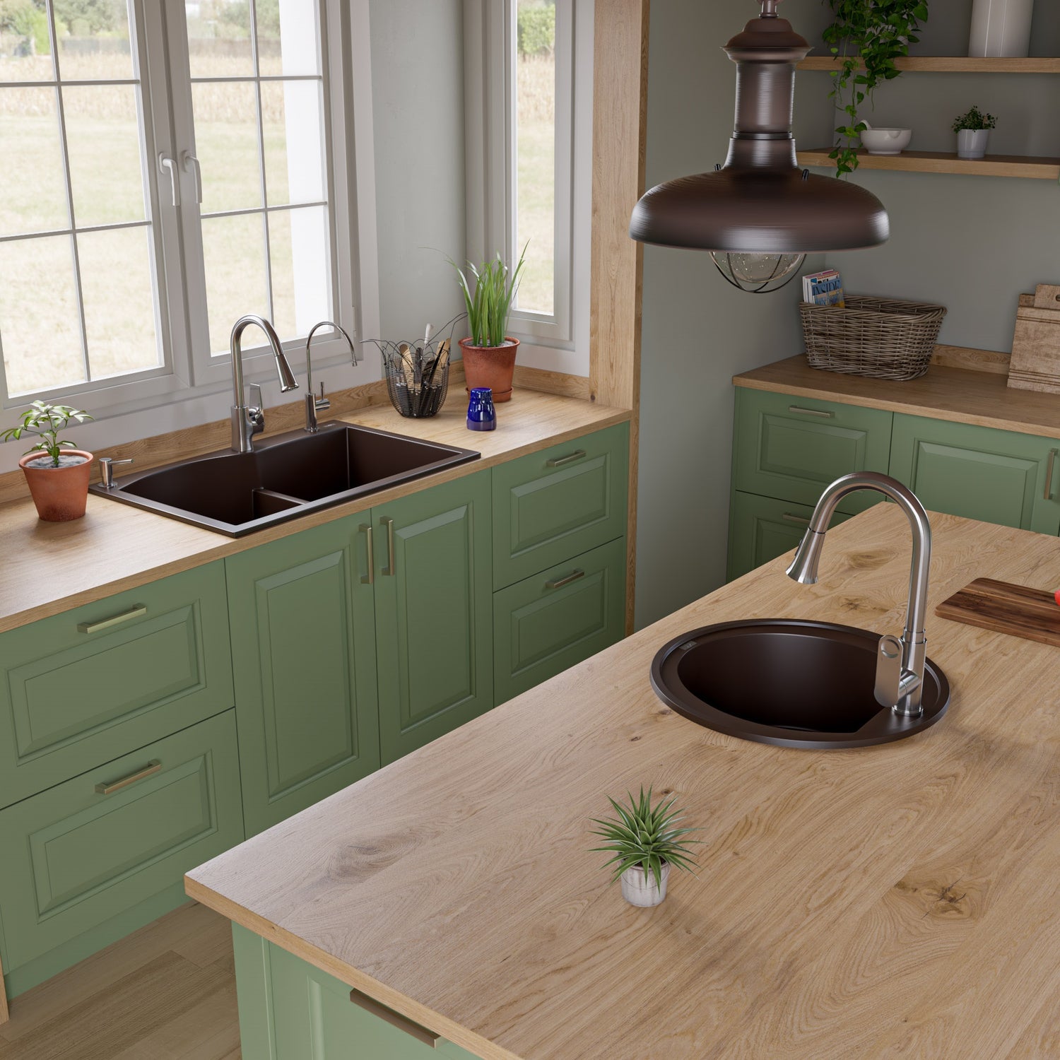 ALFI brand AB2020DI-C Chocolate 20" Drop-In Round Granite Composite Kitchen Prep Sink