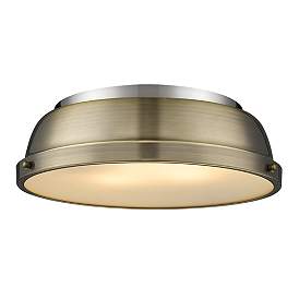 Duncan 14" Flush Mount in Pewter with an Aged Brass Shade