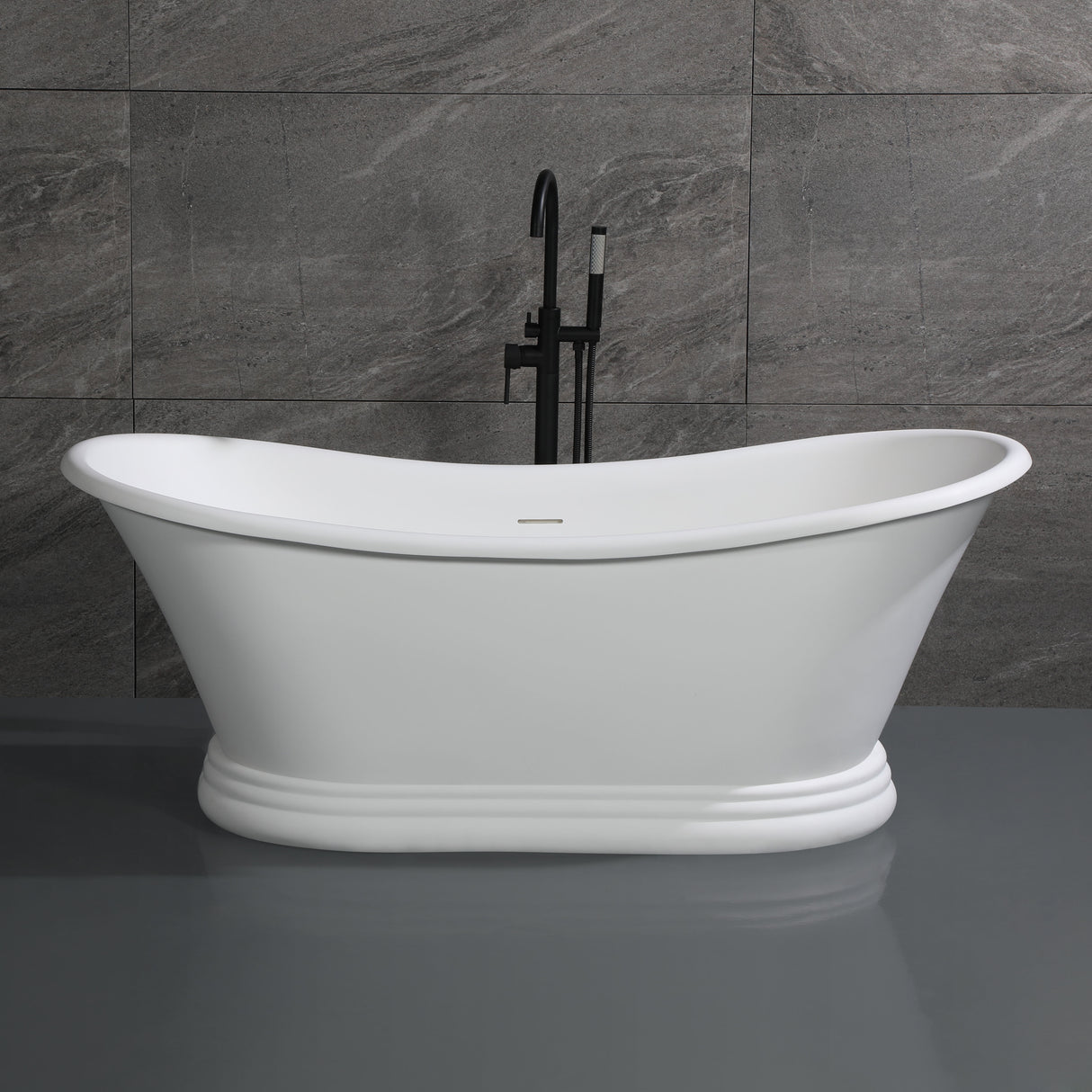 67" White Matte Pedestal Solid Surface Resin Bathtub