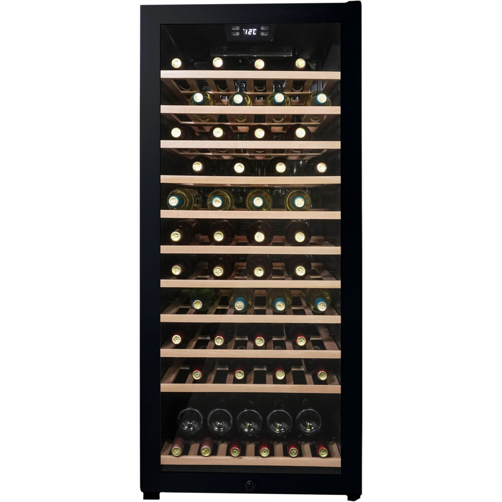 Danby DWC94L1B 94 Bottle Wine Cooler,Side Mount Pocket Handle,Natural Beechwood Shelves