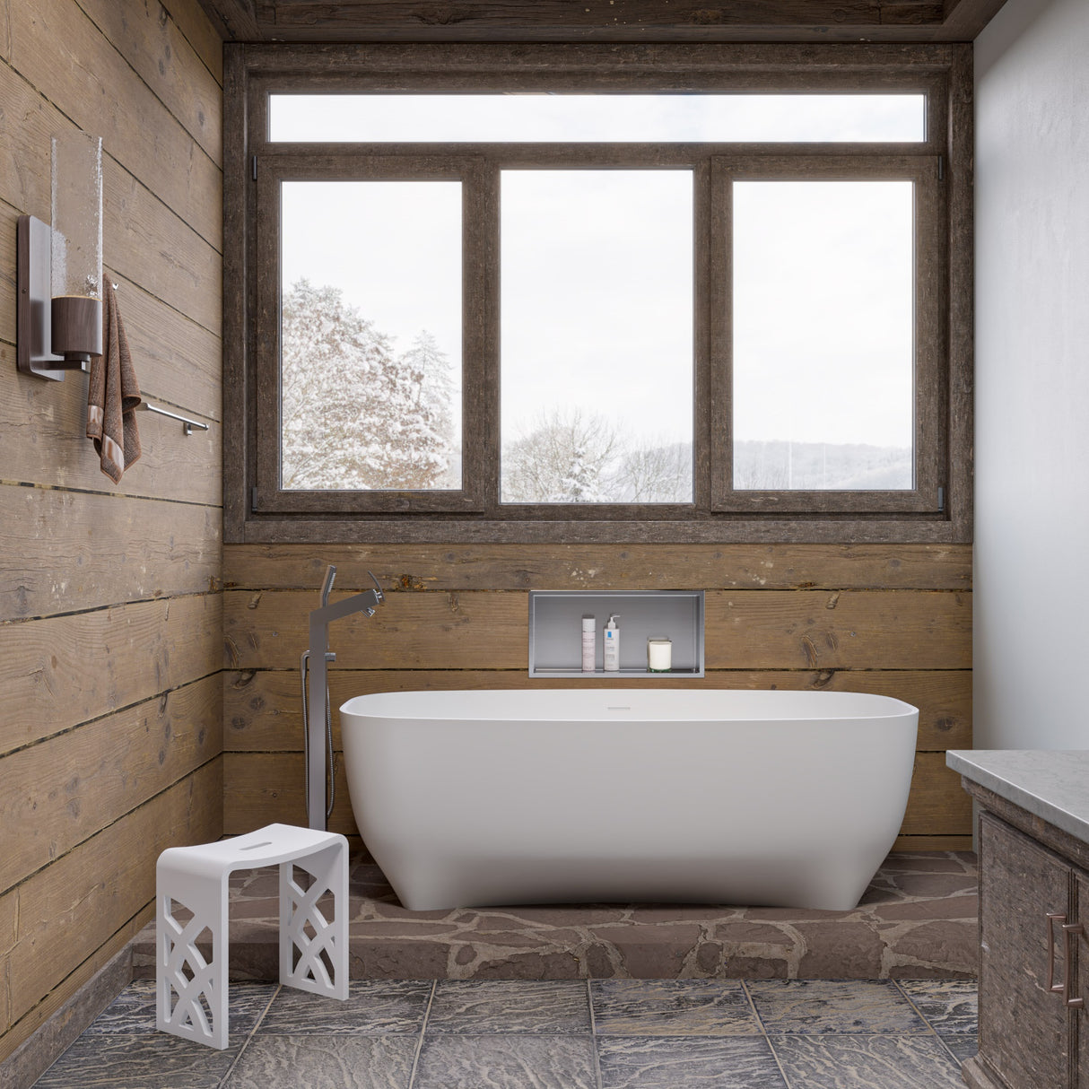 Designer White Matte Solid Surface Resin Bathroom / Shower Stool