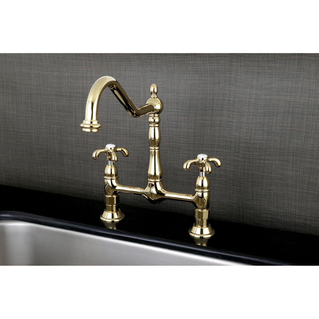Kingston Brass KS1172TX French Country Bridge Kitchen Faucet, Polished Brass