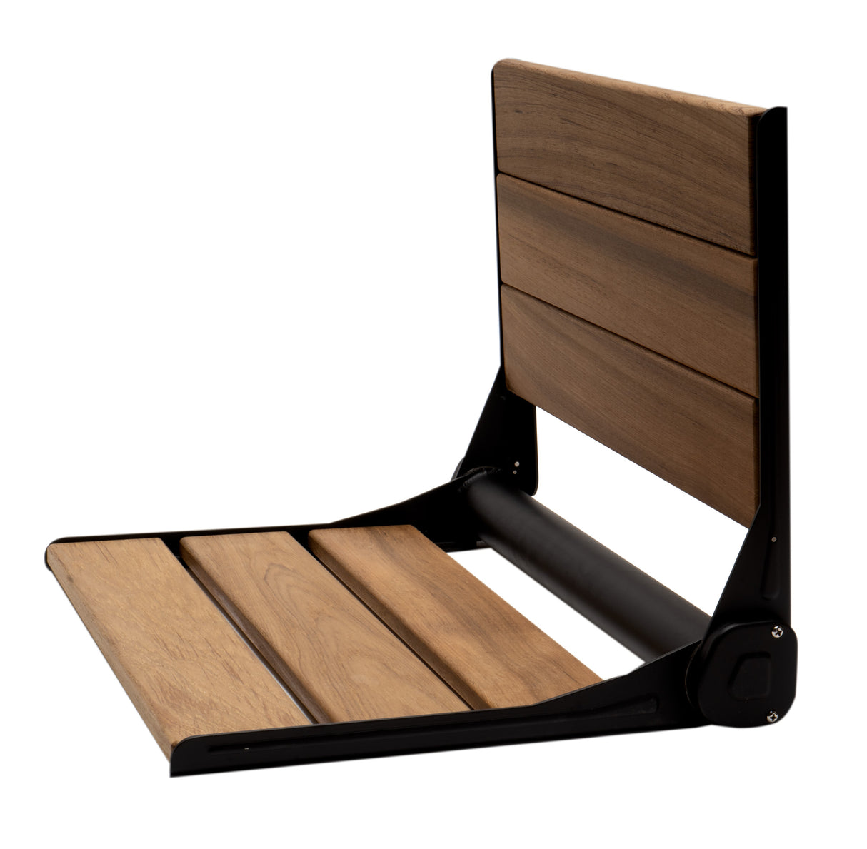 Black Matte 17" Wide Foldable Teak Shower Seat with Backrest