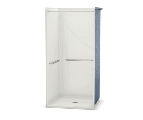 Aker OPS-3636 AcrylX Alcove Center Drain One-Piece Shower in White - with MASS grab bars