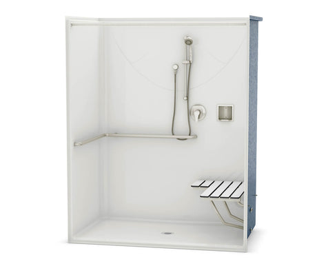 Aker OPS-6036-RS AcrylX Alcove Center Drain One-Piece Shower in White - ADA Compliant (with Seat)