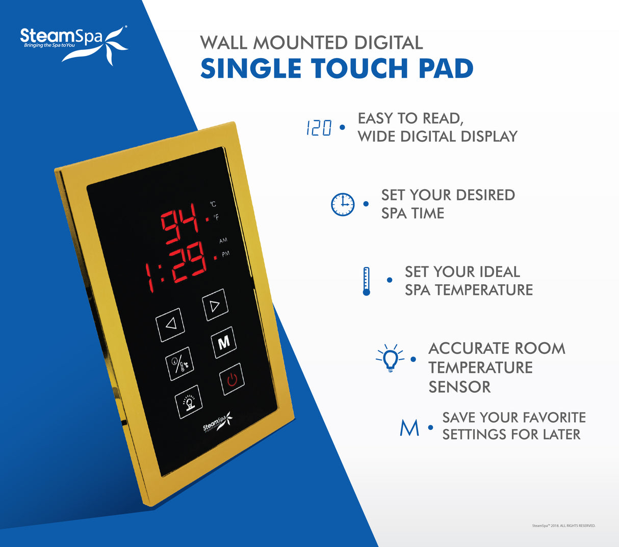 SteamSpa Premium 10.5 KW QuickStart Acu-Steam Bath Generator Package with Built-in Auto Drain in Gold PRT1050GD-A