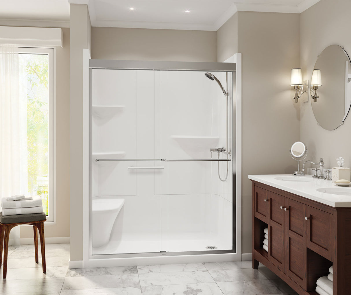 MAAX 105921-RL-000-001 Camelia SH-6034 Acrylic Alcove Left-Hand Drain One-Piece Shower in White