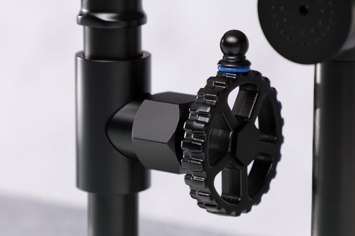 Kingston Brass KS2330CG Fuller Industrial Style Bridge Kitchen Faucet with Brass Sprayer, Matte Black