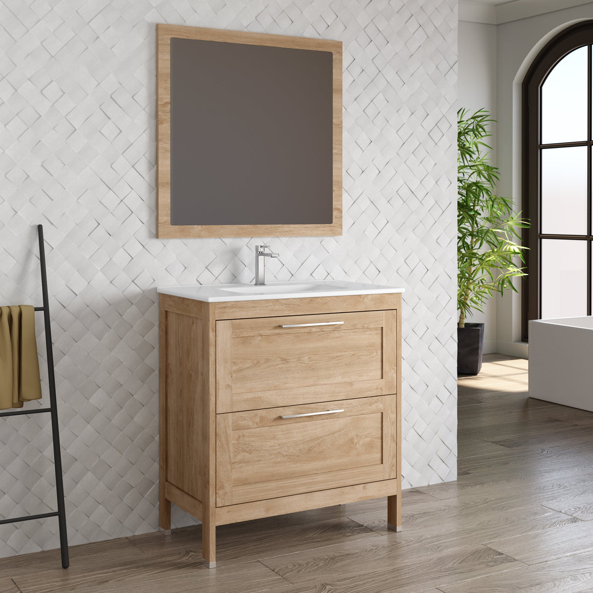 DAX Lakeside Engineered Wood and Porcelain Single Vanity with Onix Basin, 32", Oak DAX-LAKE013214-ONX