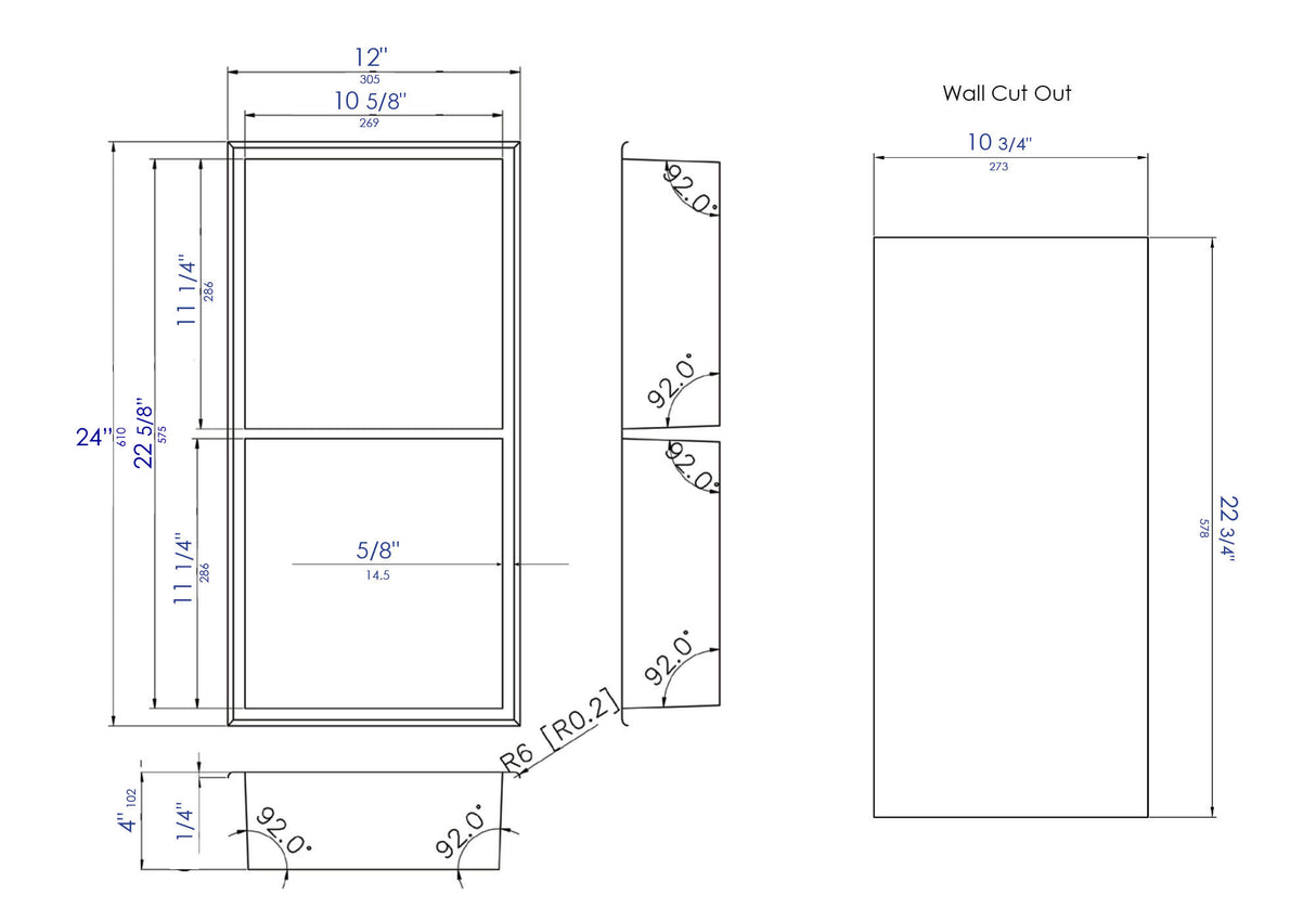 ALFI brand 12 x 24 Brushed Stainless Steel Vertical Double Shelf Bath Shower Niche