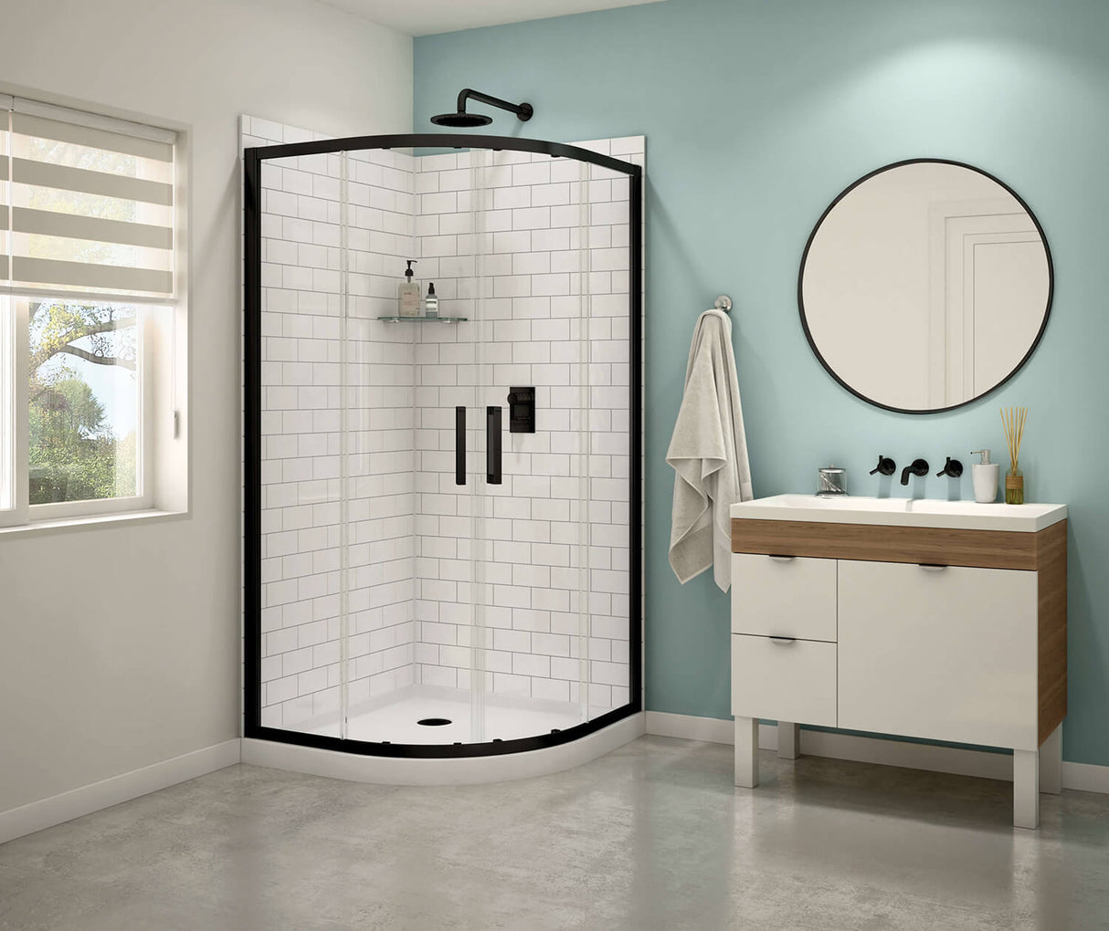 MAAX 107170-900-340-000 Kassia 38 x 38 Acrylic Center Drain Shower Kit in White with Clear glass in Matte Black