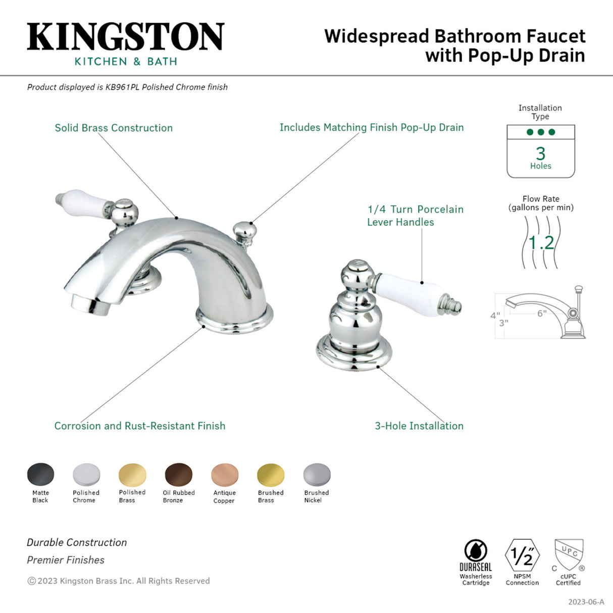 Kingston Brass KB962PL Magellan Widespread Bathroom Faucet, Polished Brass