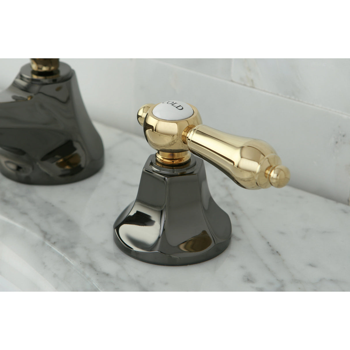 Kingston Brass NS4469BAL Widespread Bathroom Faucet, Black Stainless Steel/Polished Brass