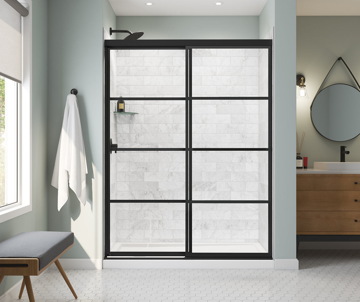 MAAX 135332-972-340-000 Incognito 76 Shaker 56-59 x 76 in. 8mm Bypass Shower Door for Alcove Installation with Shaker glass in Matte Black