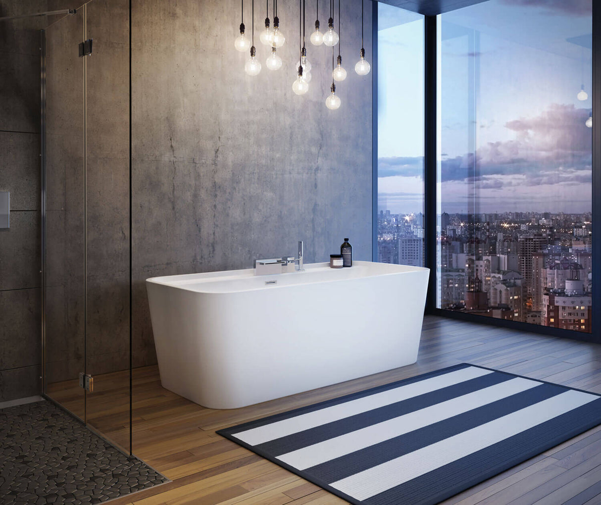 MAAX 106386-000-001-000 Oberto 6731 Acrylic Freestanding Center Drain Bathtub in White with White Skirt