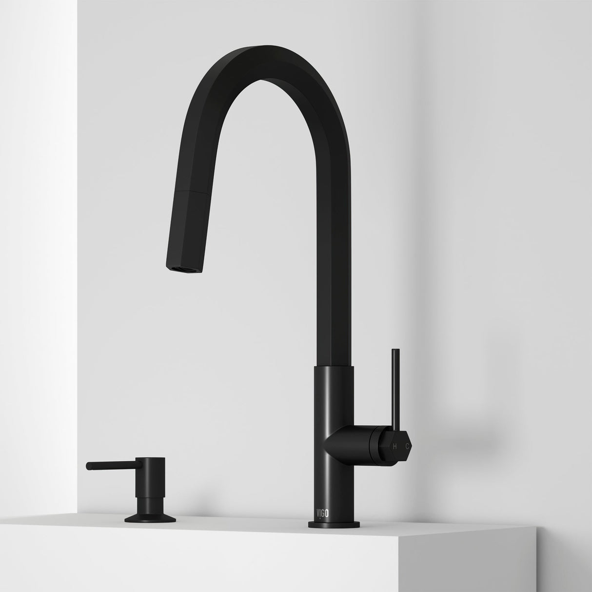 VIGO Hart Hexad Kitchen Faucet with Soap Dispenser in Matte Black VG02034MBK2
