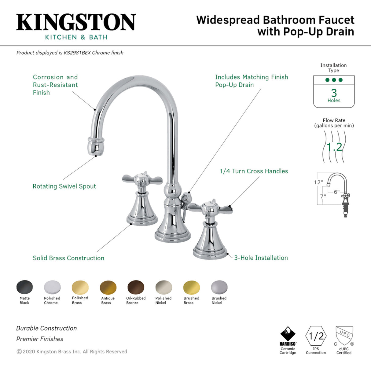 Kingston Brass KS2985BEX Essex Widespread Bathroom Faucet with Brass Pop-Up, Oil Rubbed Bronze