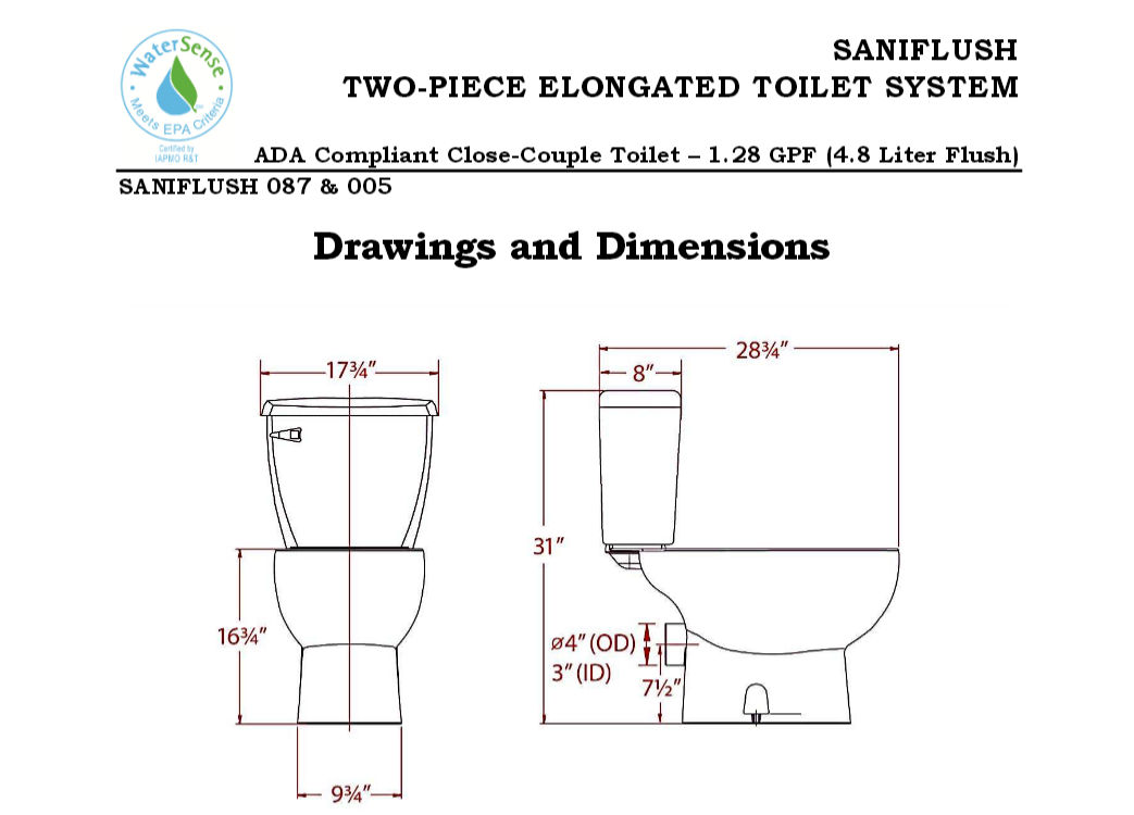 Saniflo White Elongated Complete Bowl and Tank