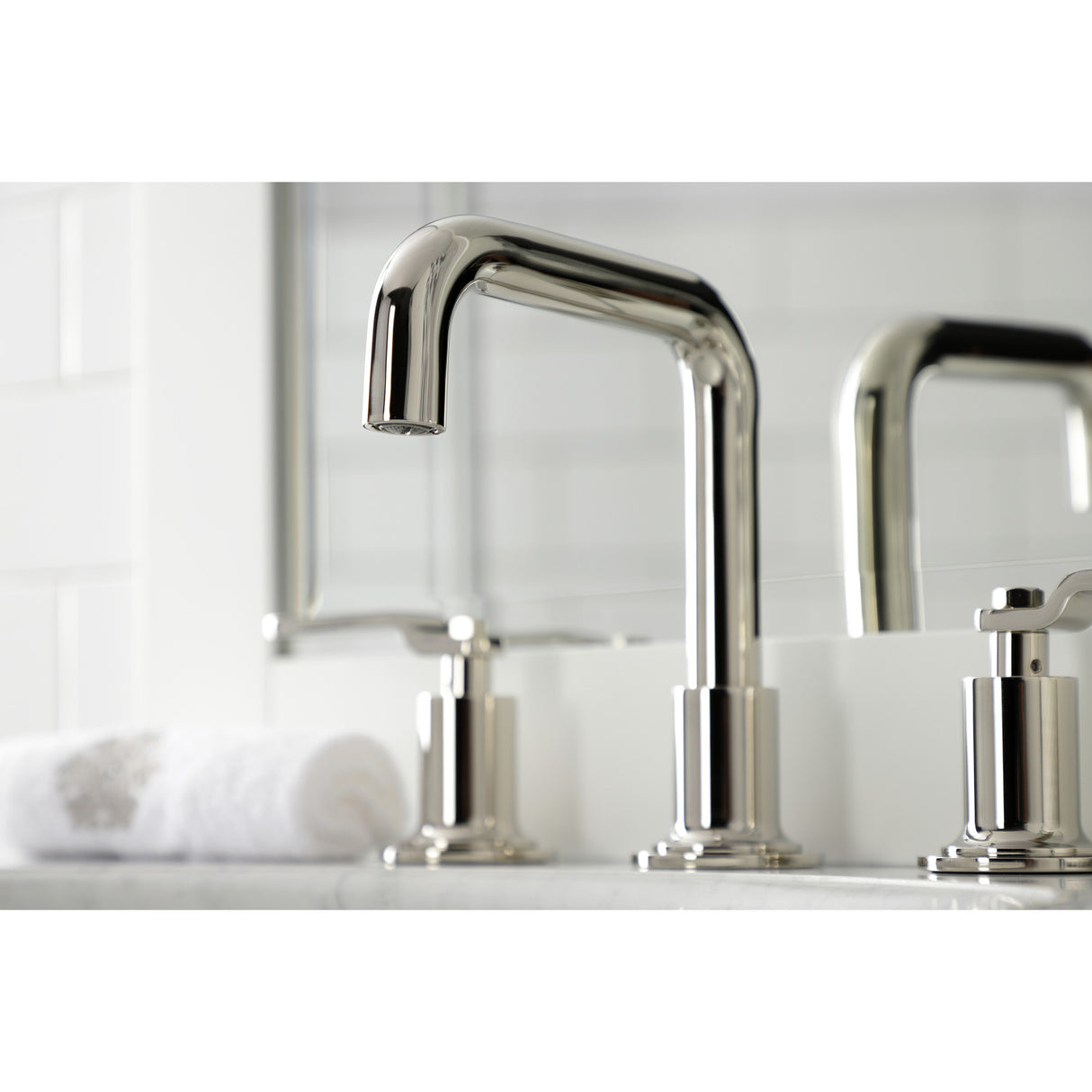 Kingston Brass KS142KLPN Whitaker Widespread Bathroom Faucet with Push Pop-Up, Polished Nickel