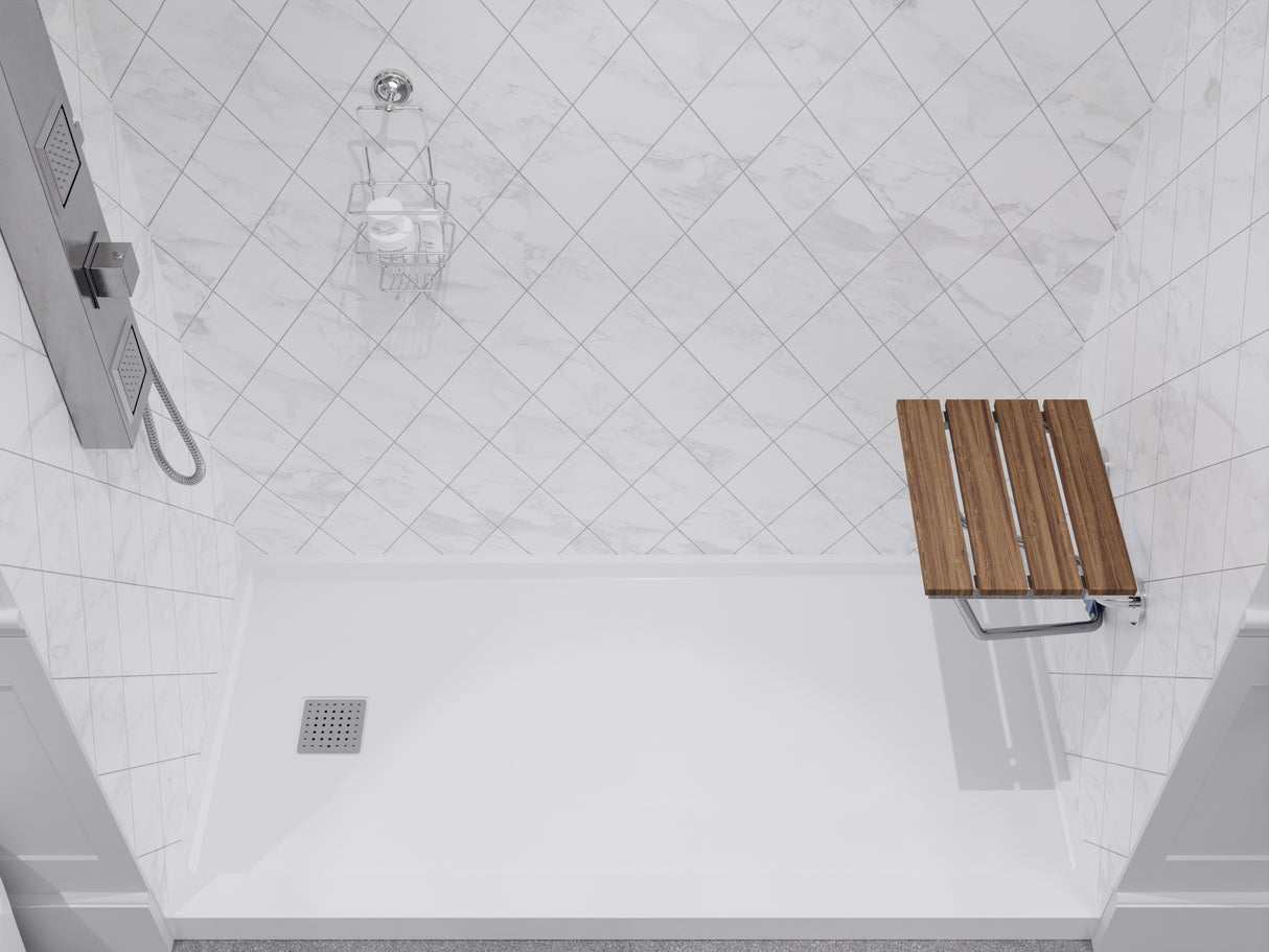 Fit 14.96 in. Teak Wall Mounted Folding Shower Seat SS-F