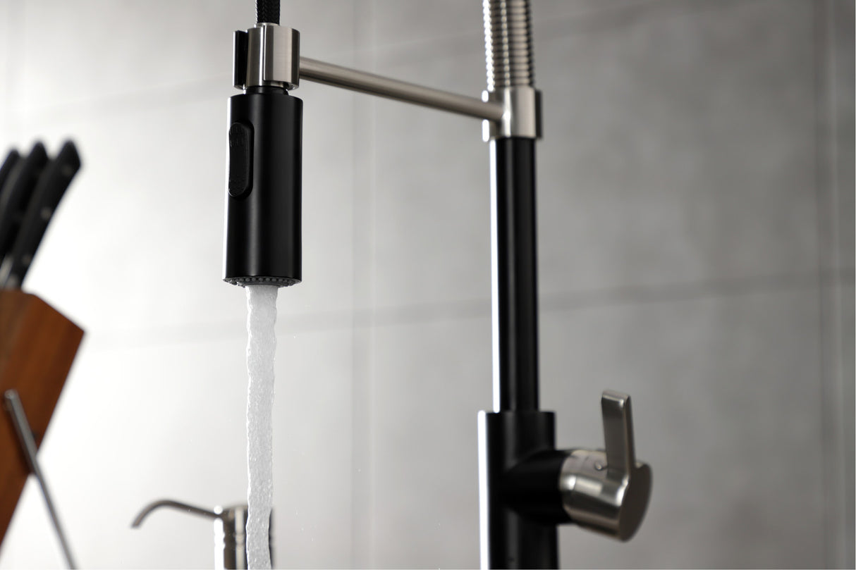 Gourmetier LS8779CTL Continental Single-Handle Pre-Rinse Kitchen Faucet, Matte Black/Brushed Nickel