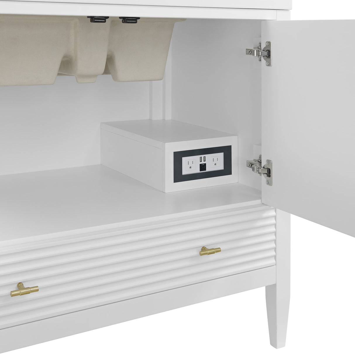 Myrrin 36" Vanity, Bright White, w/ 3 CM Siberian Silestone Top