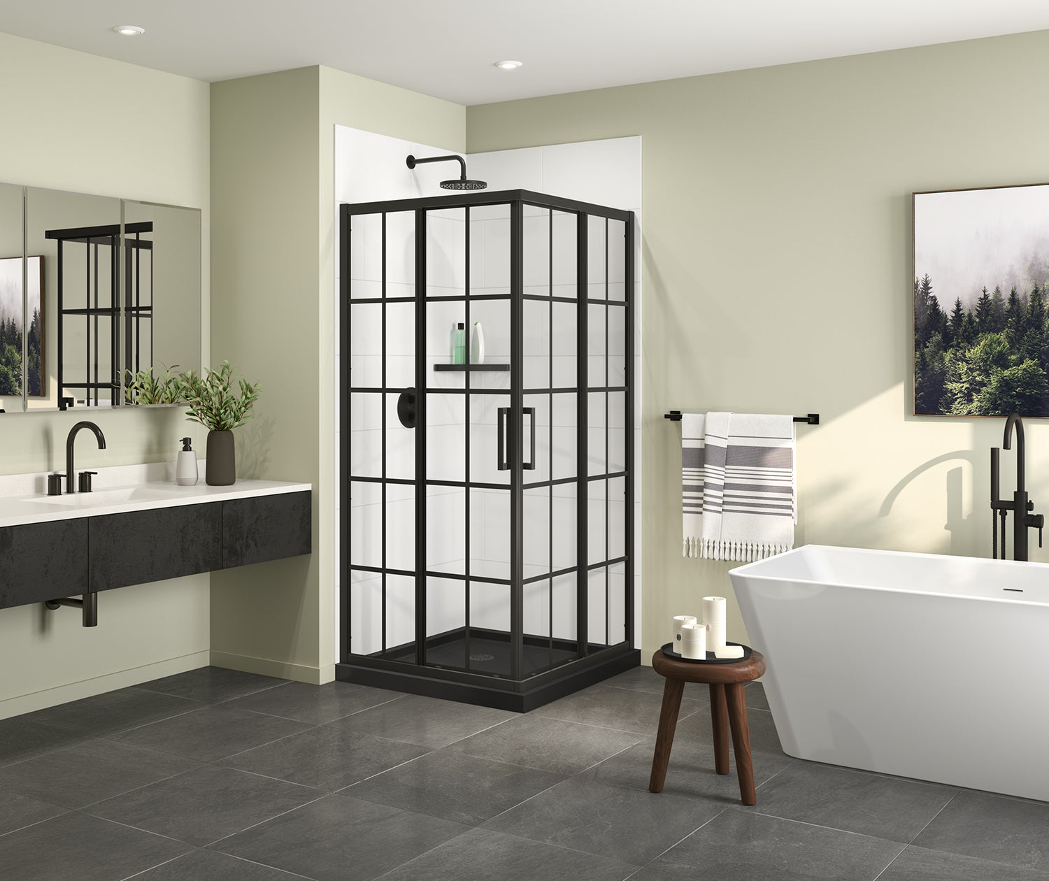 MAAX 137448-977-340-000 Radia Square 36 x 36 x 71 ½ in. 6 mm Sliding Shower Door for Corner Installation with French glass in Matte Black