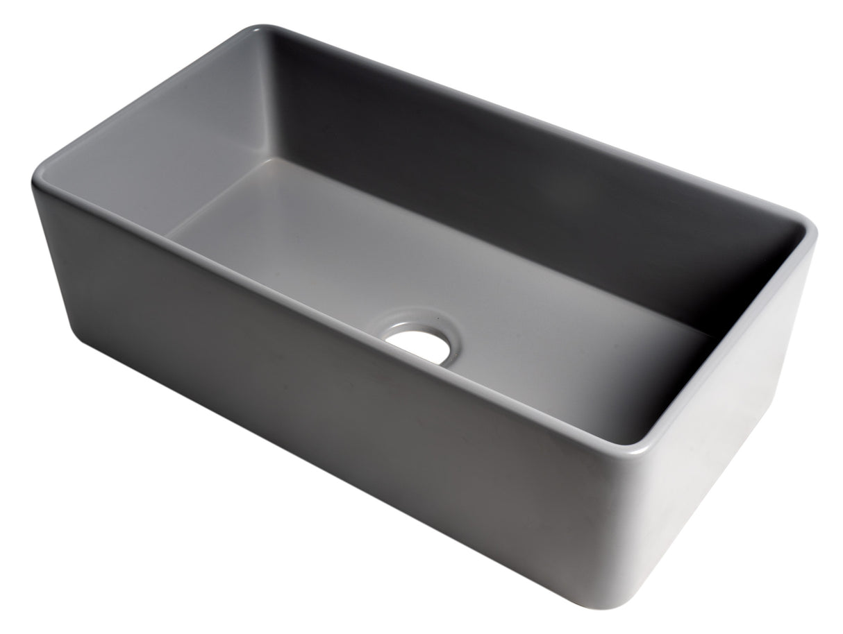 Gray Matte Smooth Apron 33" x 18" Single Bowl Fireclay Farm Sink