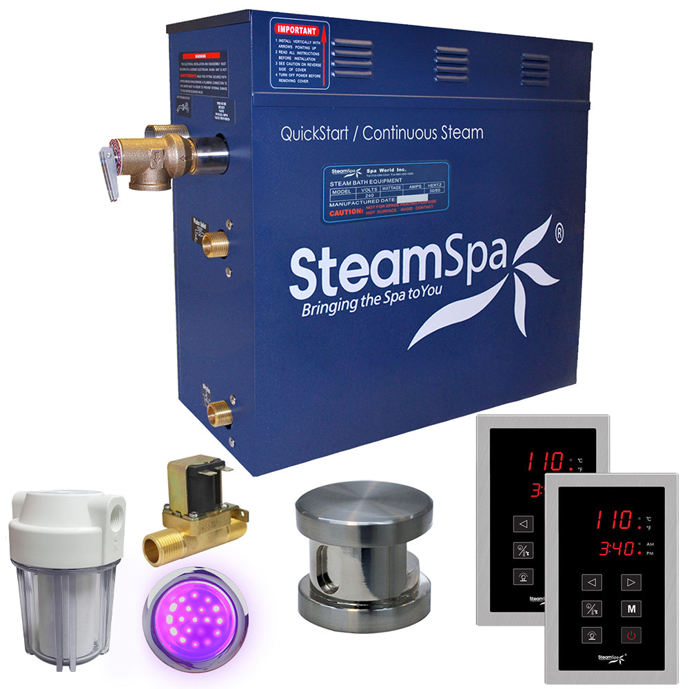 SteamSpa Royal 7.5 KW QuickStart Acu-Steam Bath Generator Package with Built-in Auto Drain in Brushed Nickel RYT750BN-A