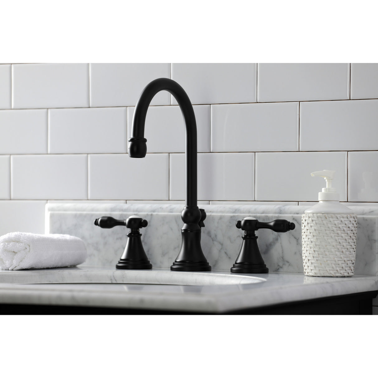 Kingston Brass KS2980TAL Tudor Widespread Bathroom Faucet with Brass Pop-Up, Matte Black