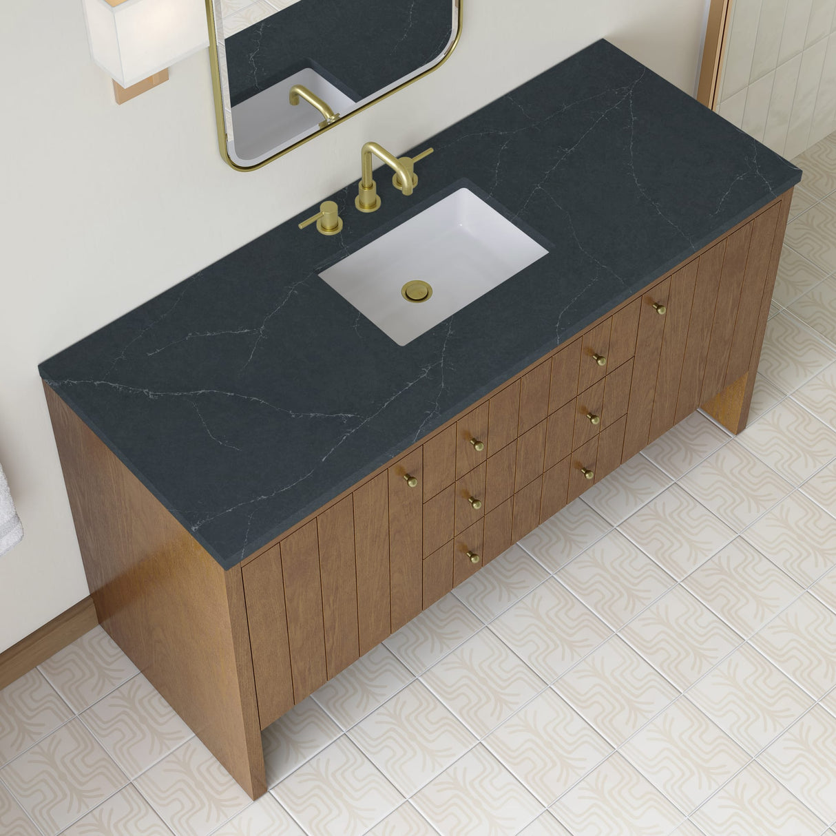 Hudson 60" Single Vanity, Honey Oak w/ 3 CM Charcoal Soapstone Silestone Top