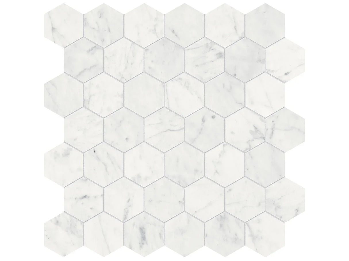Anatolia Tile 2" Hex Eterna Bianco Honed Marble Mosaic 5001-0270-0 * 1 Sheet = .99 Sqft * Eterna Bianco Hexagon 2" Honed - premium natural stone mosaic tile from Anatolia Tile, available at PoshHaus showroom in Keene, NH