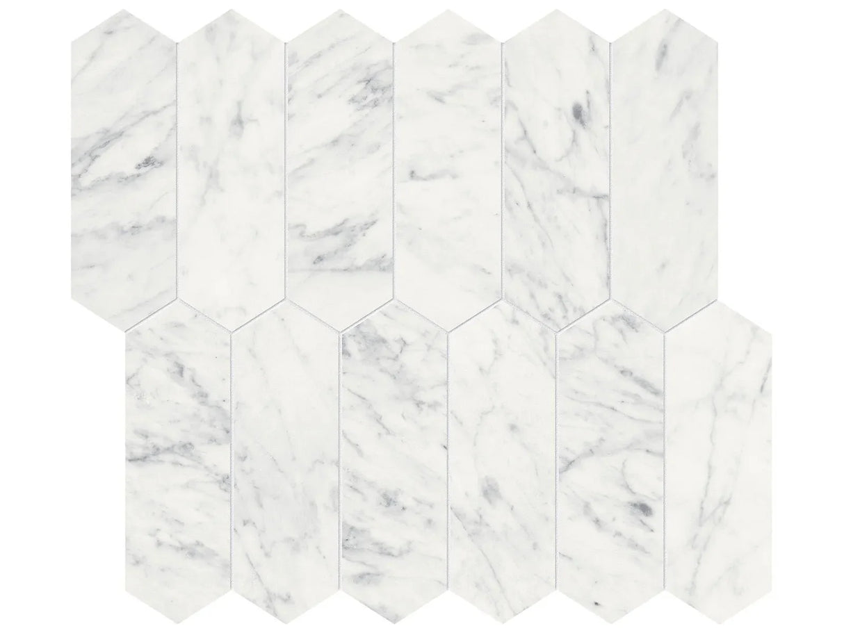 Anatolia Tile 2X6 Eterna Bianco Picket Polished Marble Mosaic 5001-0273-0 * 1 Sheet = .87 Sqft * Eterna Bianco Picket 2x6 Polished - premium natural stone mosaic tile from Anatolia Tile, available at PoshHaus showroom in Keene, NH