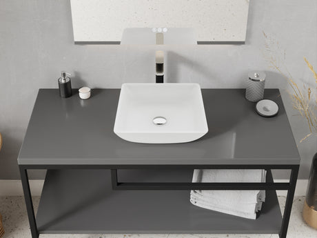 ANZZI LS-AZ912 Solstice Square Glass Vessel Bathroom Sink with White Finish