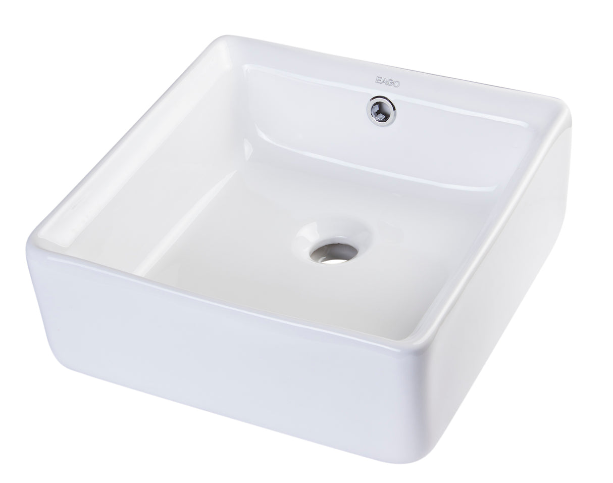 EAGO BA130 15" SQUARE CERAMIC ABOVE MOUNT BATHROOM BASIN VESSEL SINK