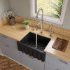 24" Black Matte Reversible Smooth / Fluted Single Bowl Fireclay Farm Sink