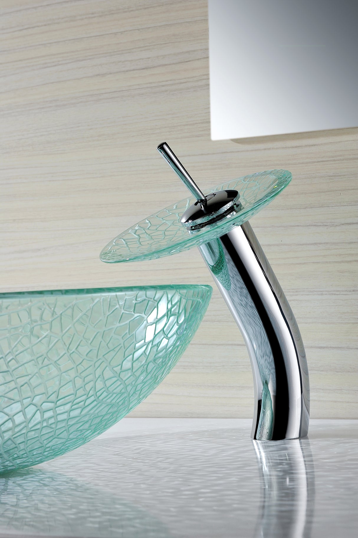ANZZI LS-AZ063 Choir Series Deco-Glass Vessel Sink in Crystal Clear Mosaic with Matching Chrome Waterfall Faucet