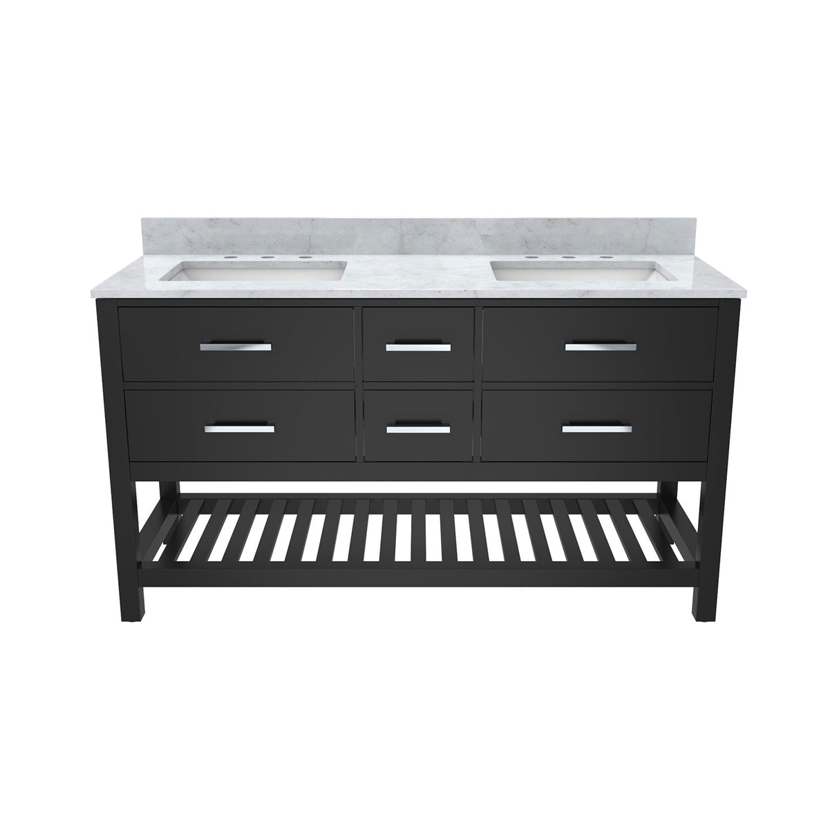 Valencia 60 Inch Birch & Oak Console Vanity with Oval Undermount Sinks - Black