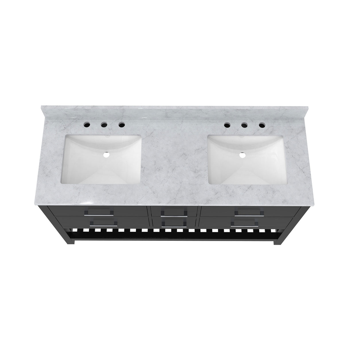 Valencia 60 Inch Birch & Oak Console Vanity with Oval Undermount Sinks - Black